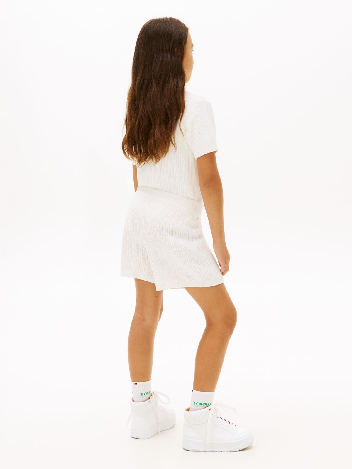 Logo Embroidery Crochet Shorts — White