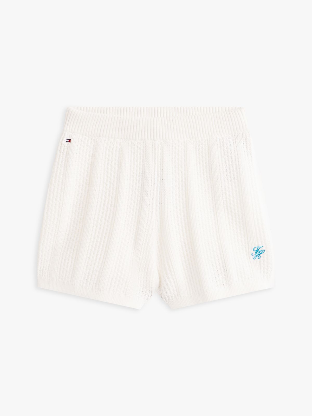 Logo Embroidery Crochet Shorts — White