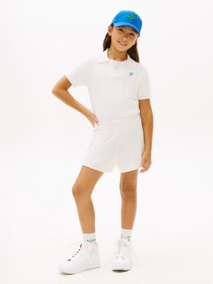 white logo embroidery crochet shorts for girls tommy hilfiger