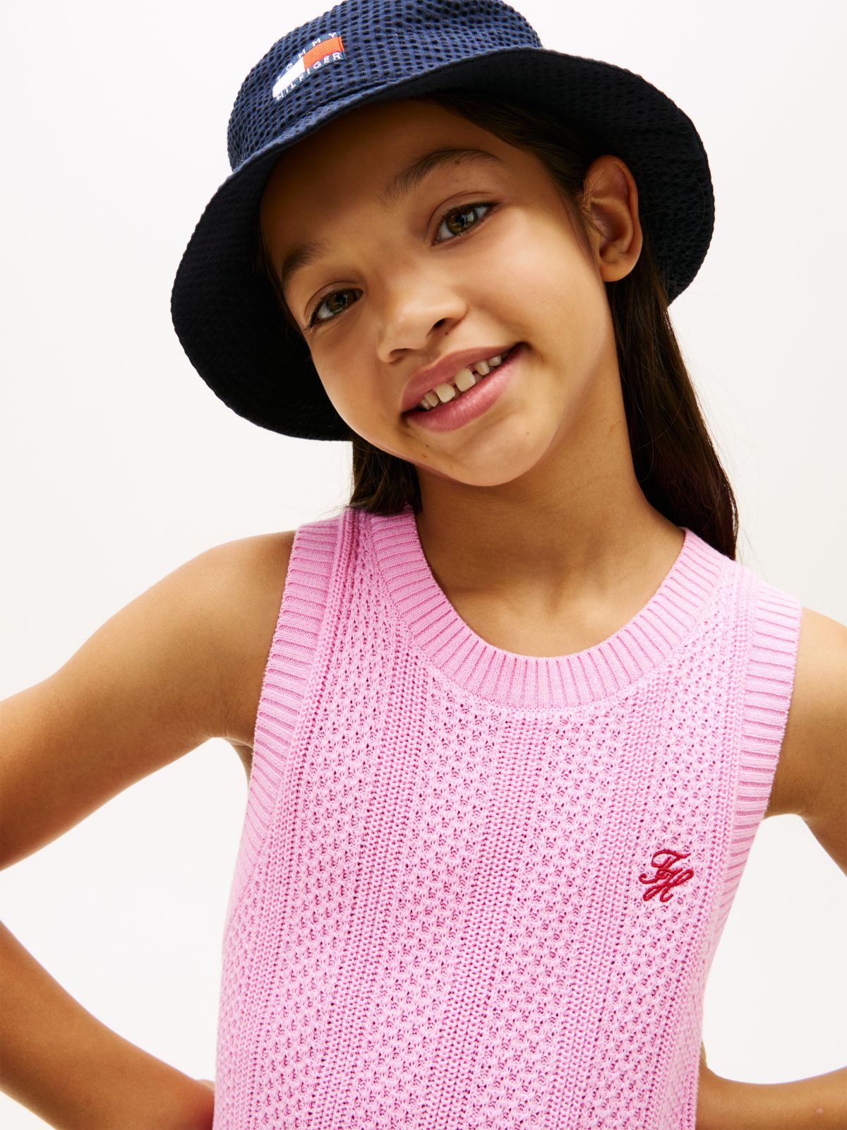 Crochet Logo Embroidery Sleeveless Jumper Dress — Pink
