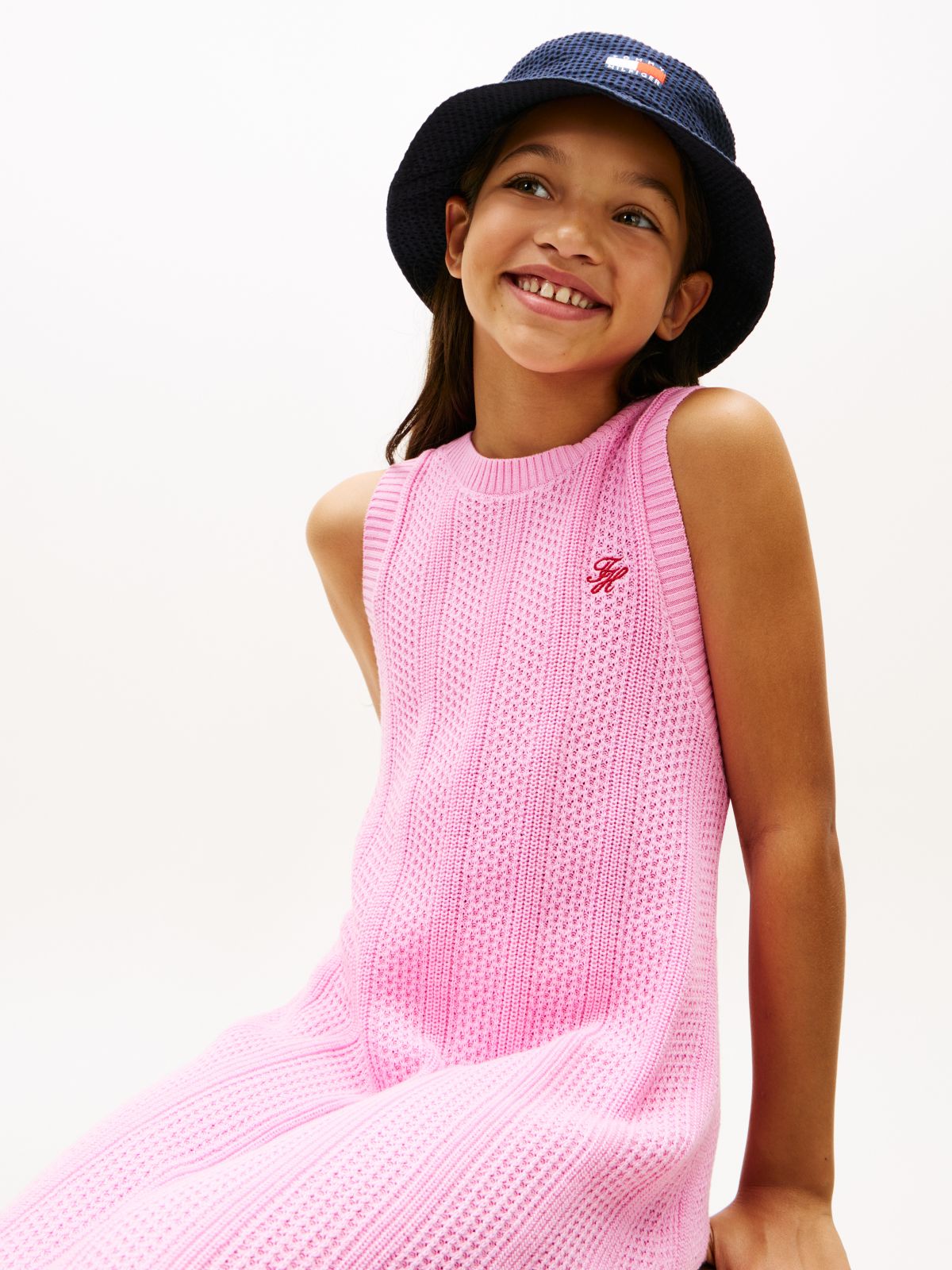 Crochet Logo Embroidery Sleeveless Jumper Dress — Pink