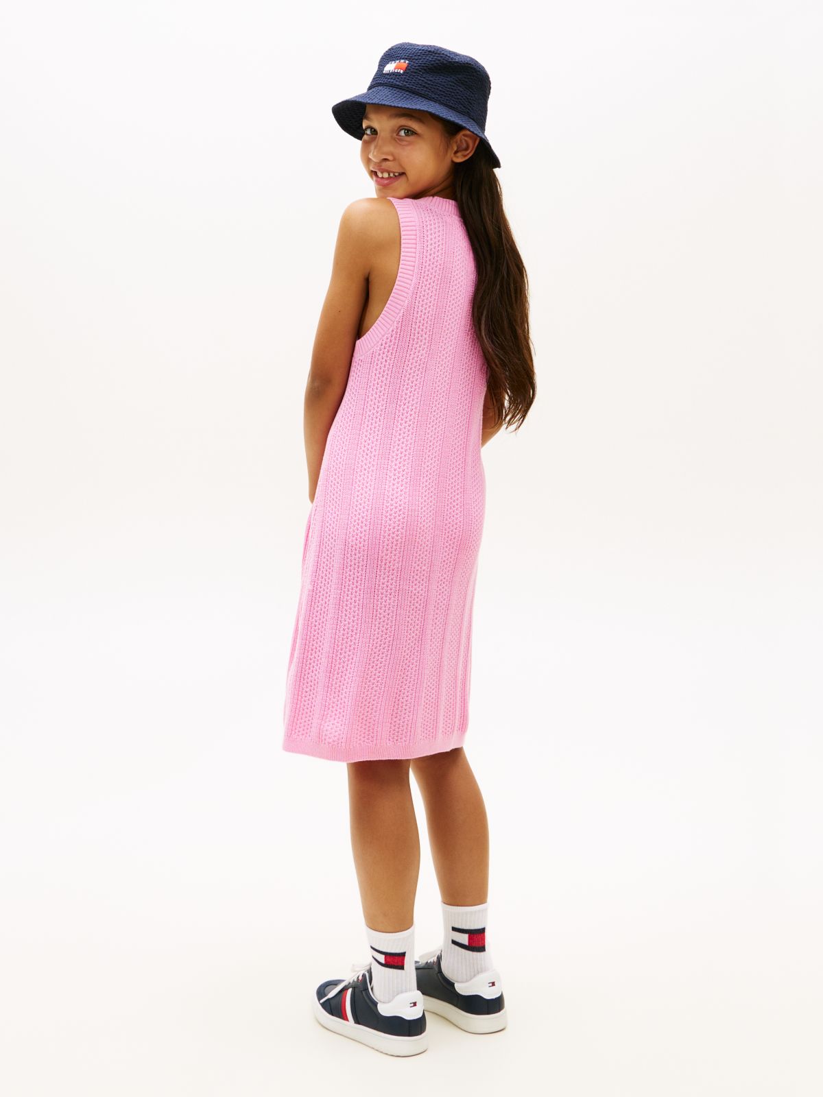 Crochet Logo Embroidery Sleeveless Jumper Dress — Pink