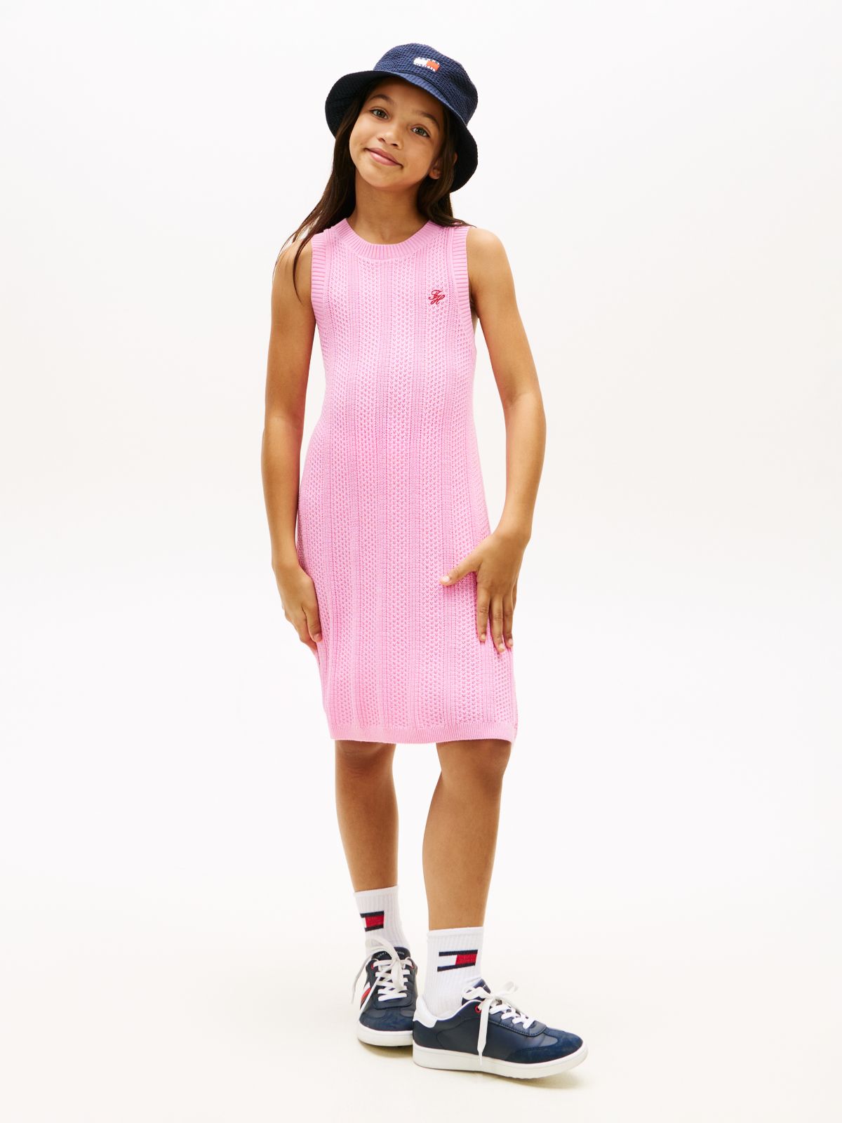 Crochet Logo Embroidery Sleeveless Jumper Dress — Pink