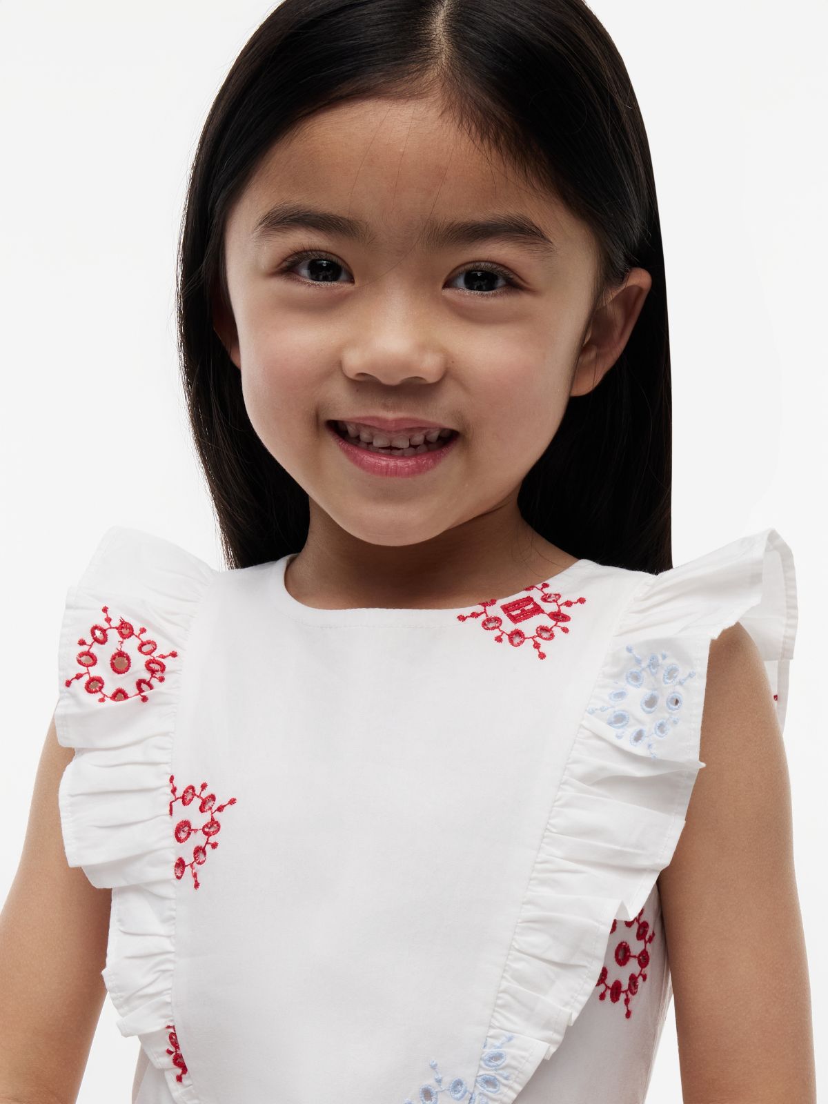 Broderie Anglaise Frill Sleeveless Dress — White