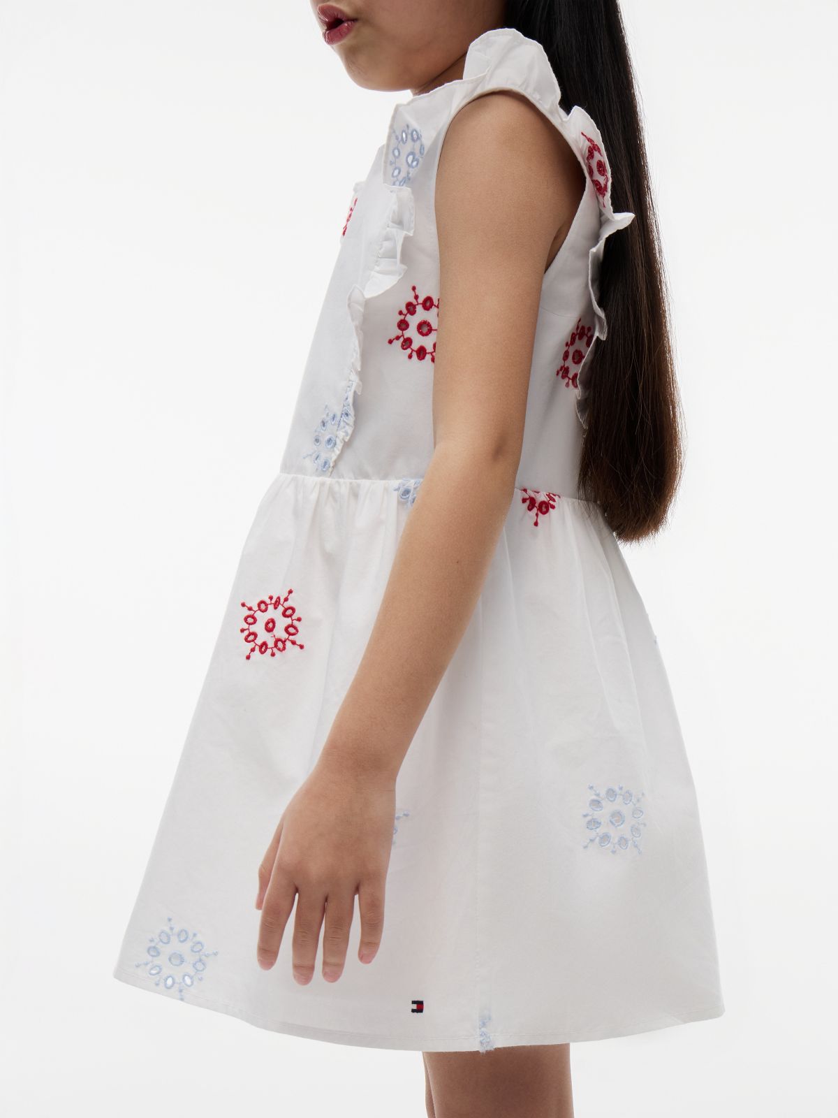 Broderie Anglaise Frill Sleeveless Dress — White