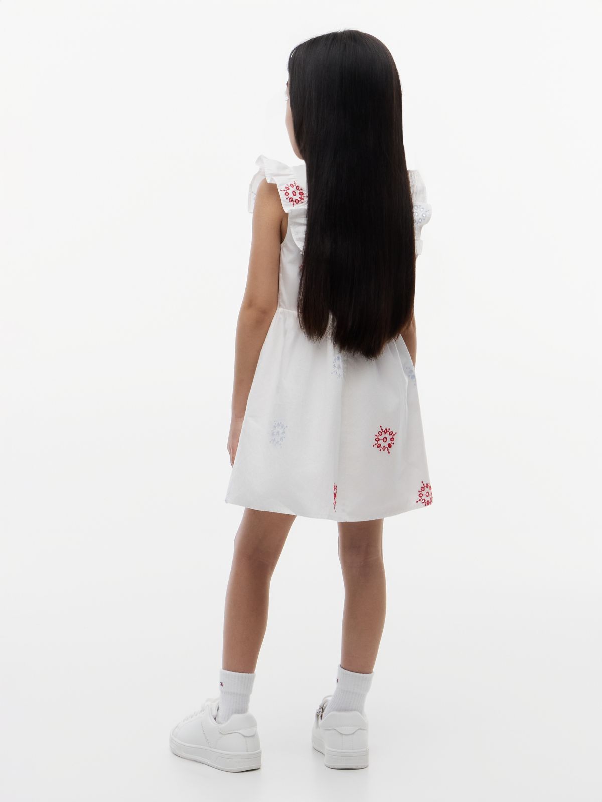 Broderie Anglaise Frill Sleeveless Dress — White