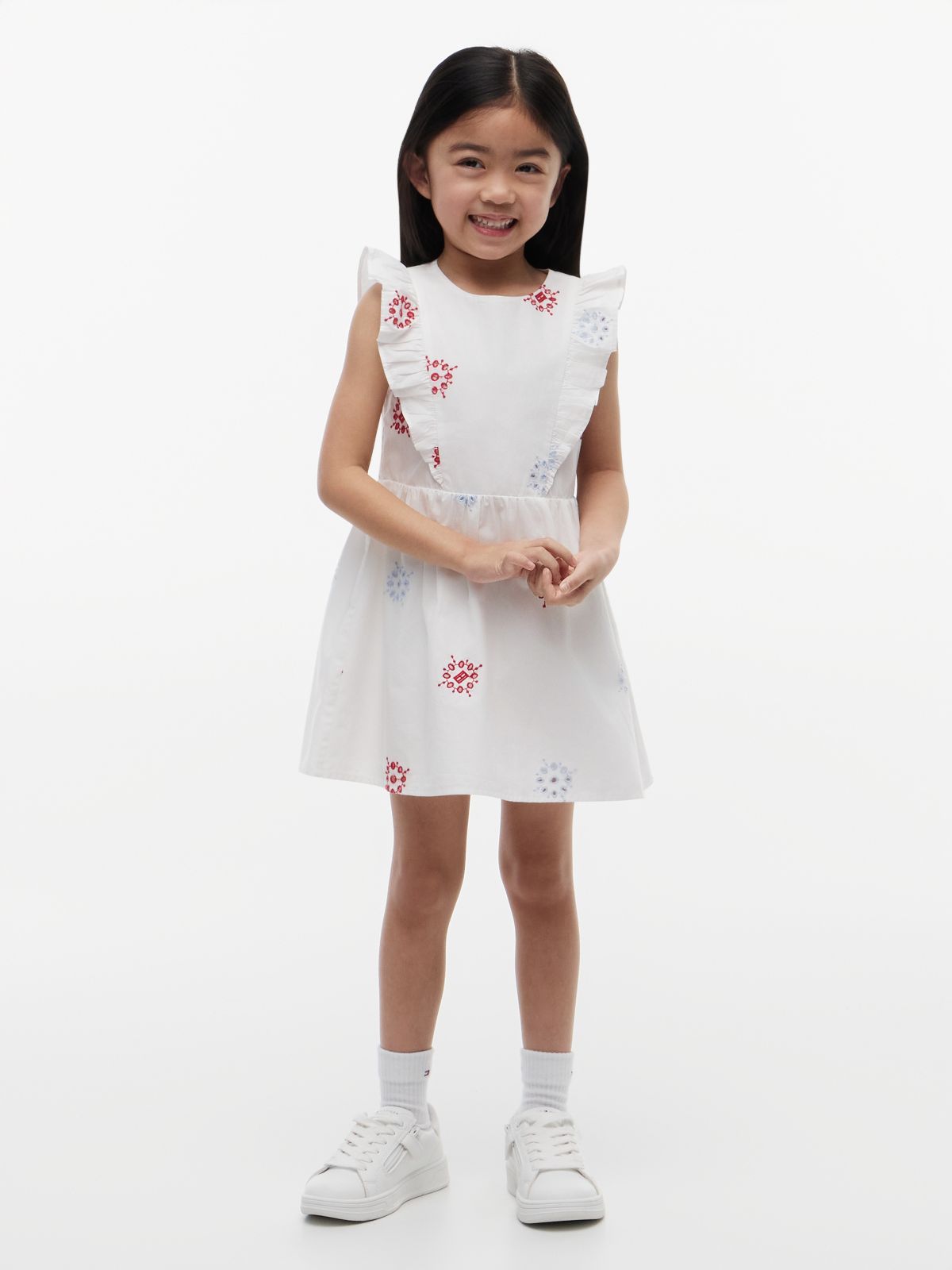 Broderie Anglaise Frill Sleeveless Dress — White