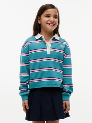 green rugby stripe relaxed long sleeve polo shirt for girls tommy hilfiger