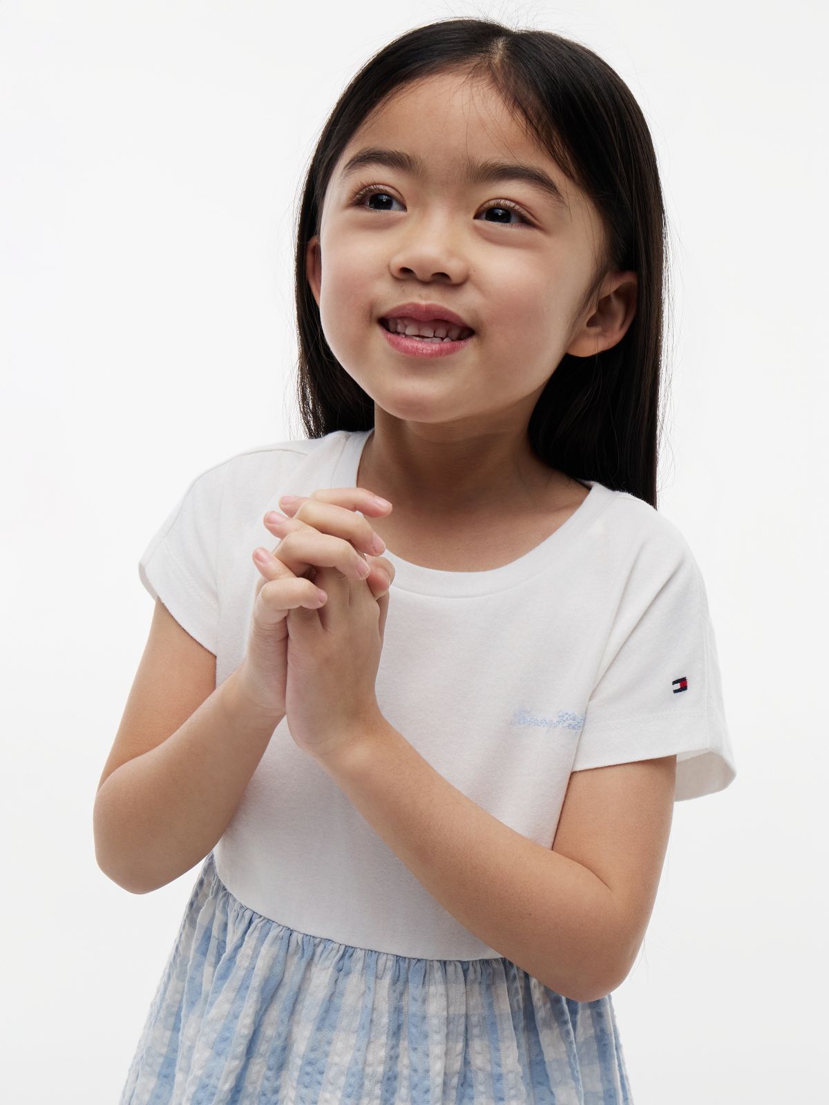 Logo Embroidery Check Seersucker Dress — Multi