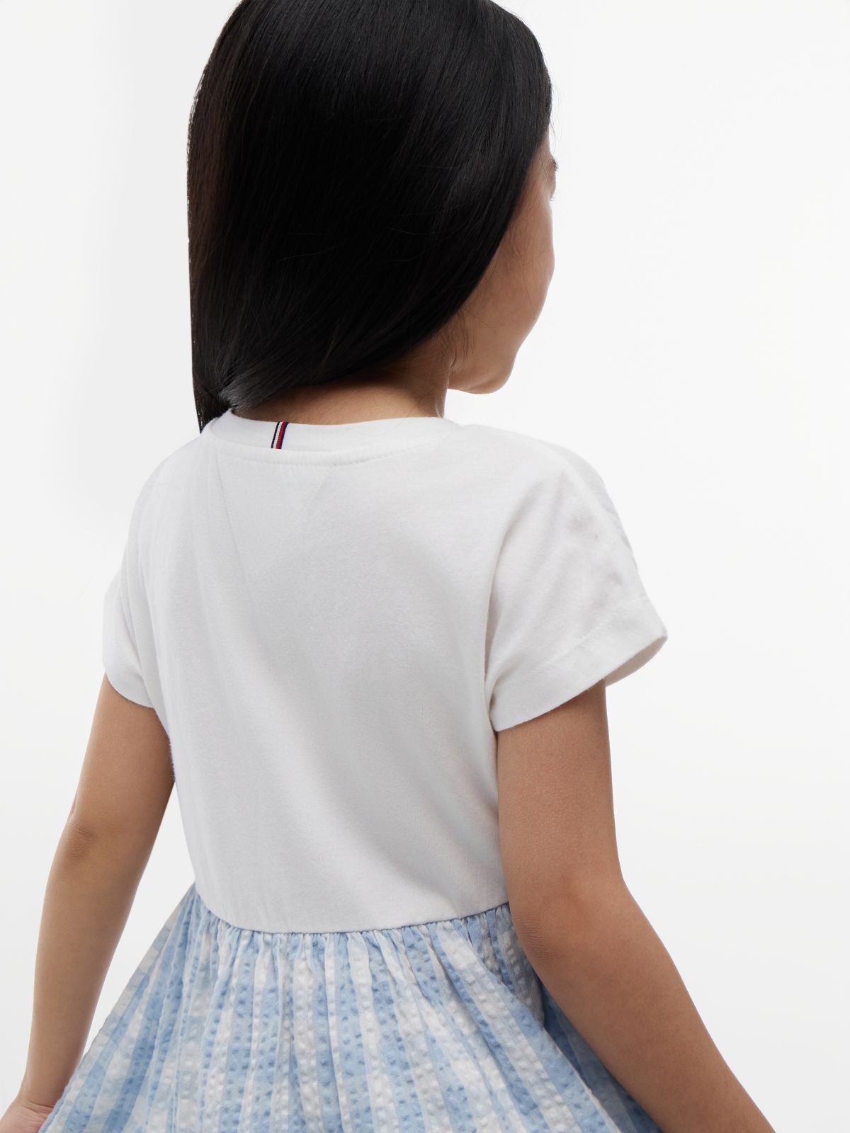 Logo Embroidery Check Seersucker Dress — Multi