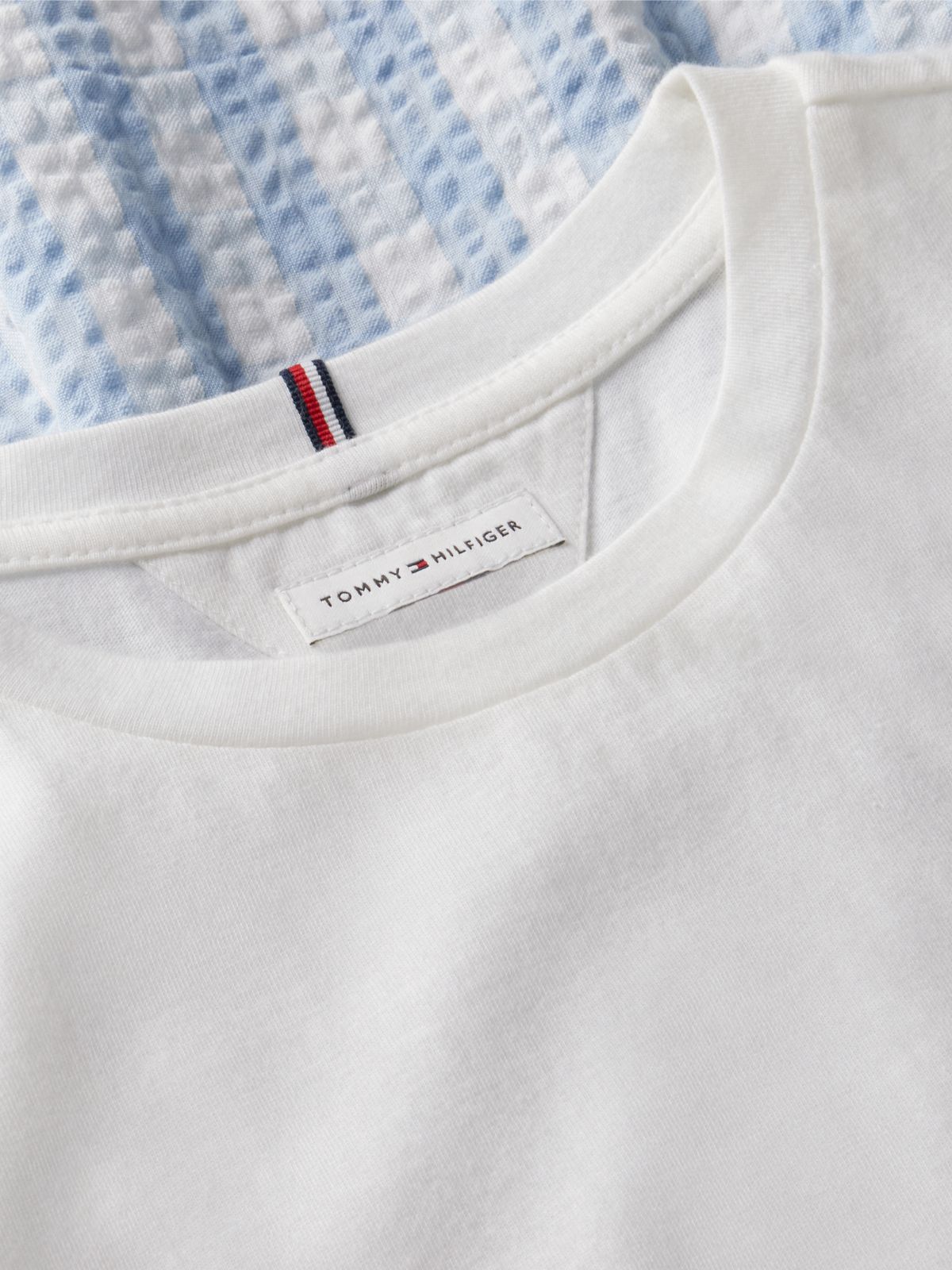 Logo Embroidery Check Seersucker Dress — Multi