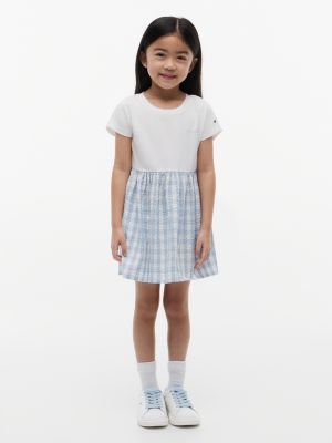 blue logo embroidery check seersucker dress for girls tommy hilfiger