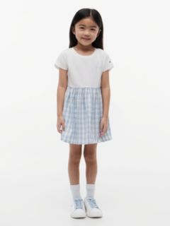 Logo Embroidery Check Seersucker Dress — Multi 1