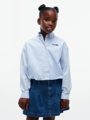 blue regular fit back diamanté star flag shirt for girls tommy hilfiger