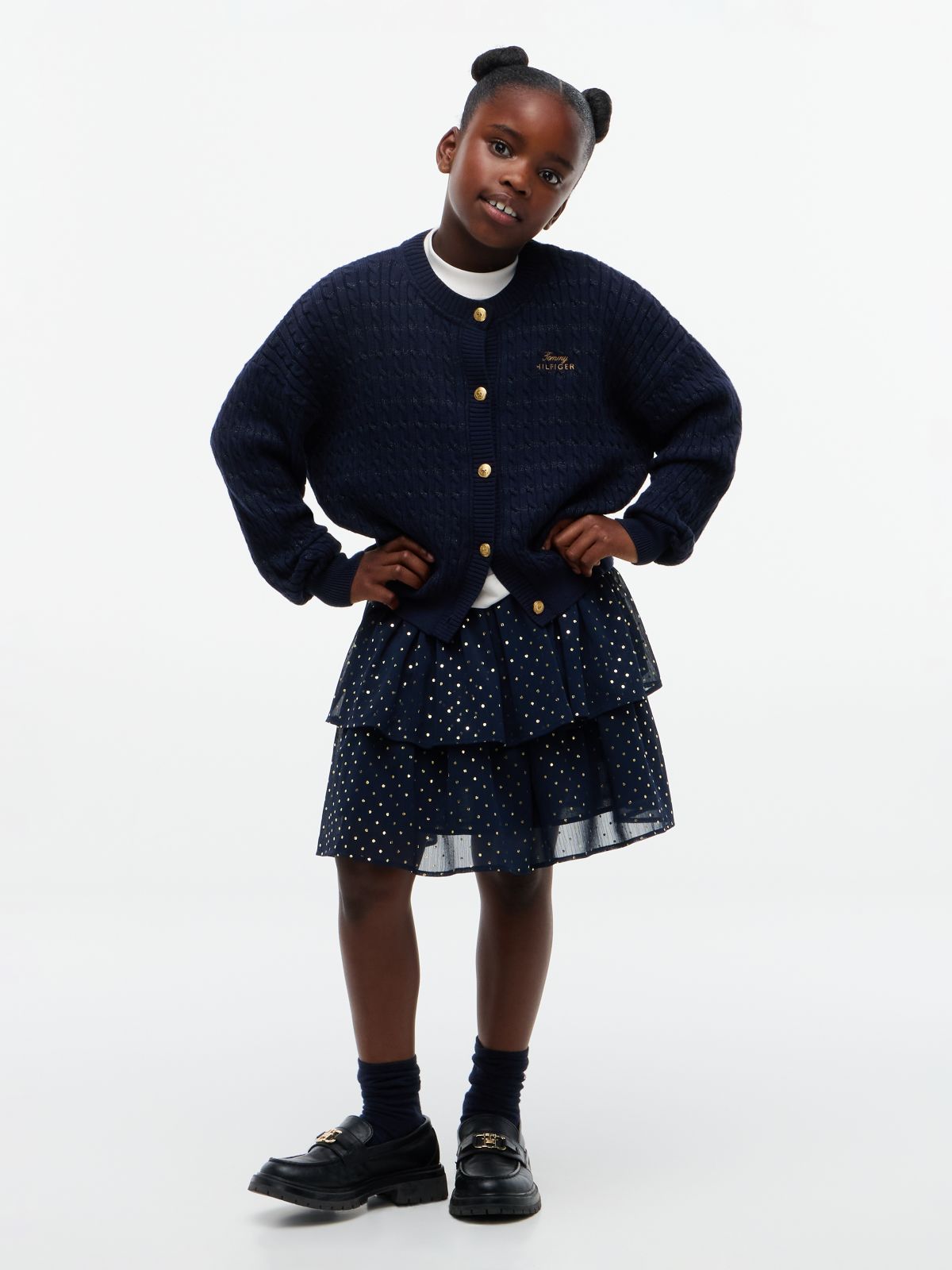 Metallic Polka Dot Tiered Skirt — Blue