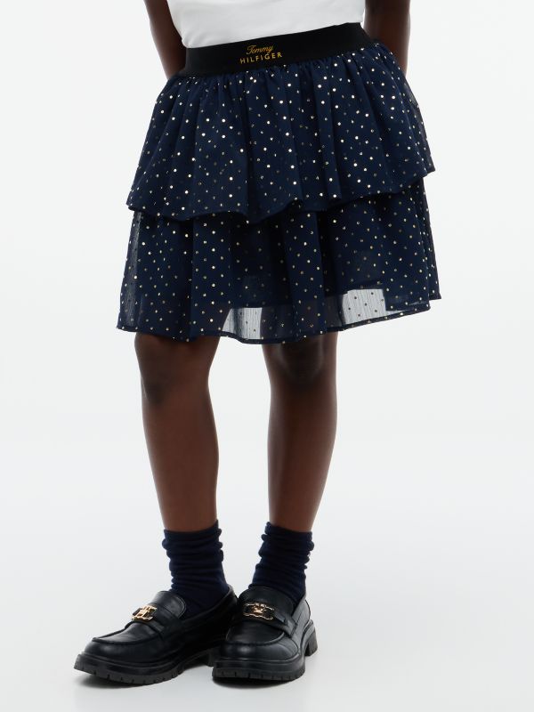 Metallic Polka Dot Tiered Skirt — Blue