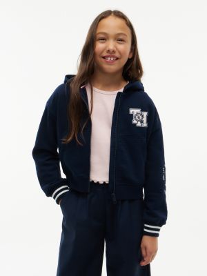blue relaxed fit reißverschluss-hoodie aus terry für mädchen - tommy hilfiger