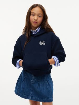 blue logo terry relaxed hoody for girls tommy hilfiger