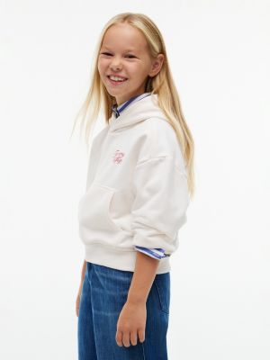 white relaxed fit terry-hoodie mit logo für mädchen - tommy hilfiger