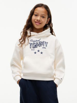 white luźna bluza z kapturem i logo w kształcie gwiazdy dla dziewczynki - tommy hilfiger
