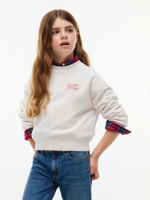 white relaxed fit terry-sweatshirt mit logo für mädchen - tommy hilfiger