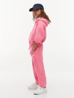pink logo terry relaxed cuffed joggers for girls tommy hilfiger