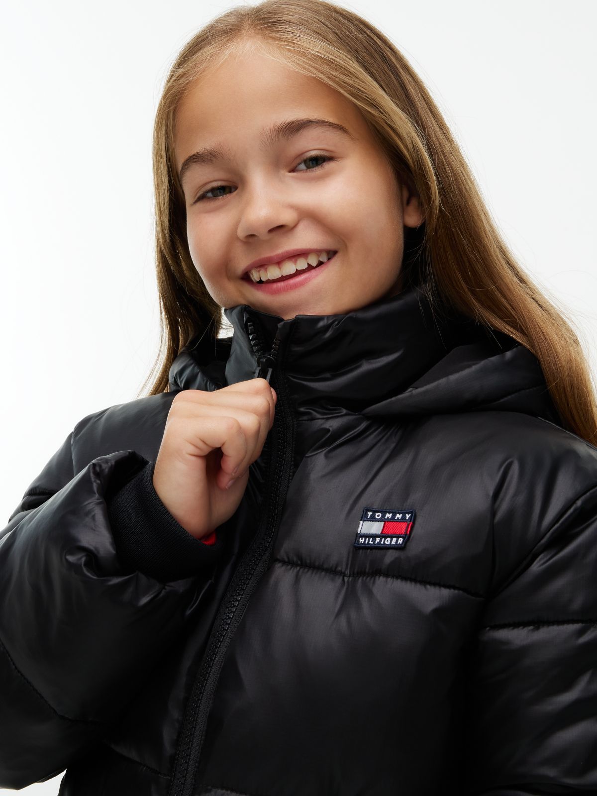 Heritage Shiny Relaxed Hooded Puffer Jacket — Black