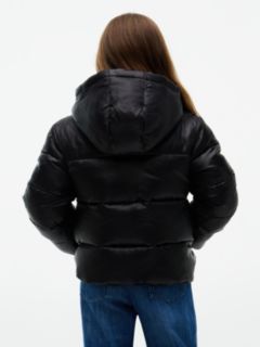 Heritage Shiny Relaxed Hooded Puffer Jacket — Black 4