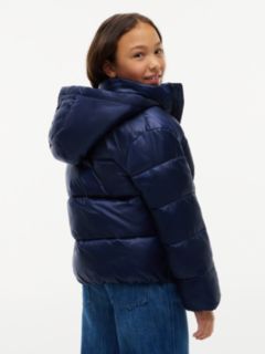 Heritage Shiny Relaxed Hooded Puffer Jacket — Blue 4