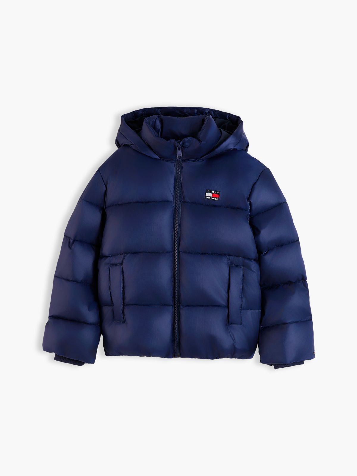 Heritage Shiny Relaxed Hooded Puffer Jacket — Blue