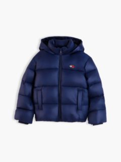Heritage Shiny Relaxed Hooded Puffer Jacket — Blue 5
