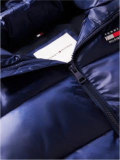 Heritage Shiny Relaxed Hooded Puffer Jacket — Blue 6