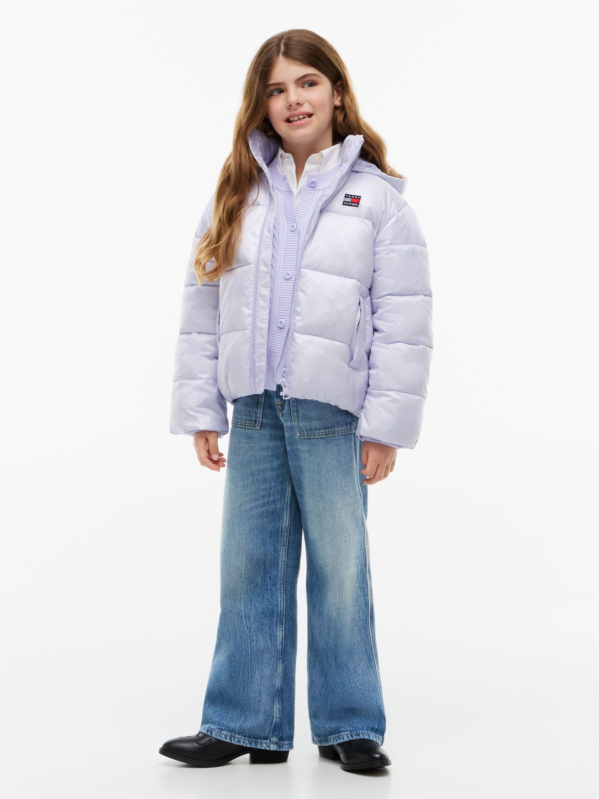 Heritage Shiny Relaxed Hooded Puffer Jacket — Purple