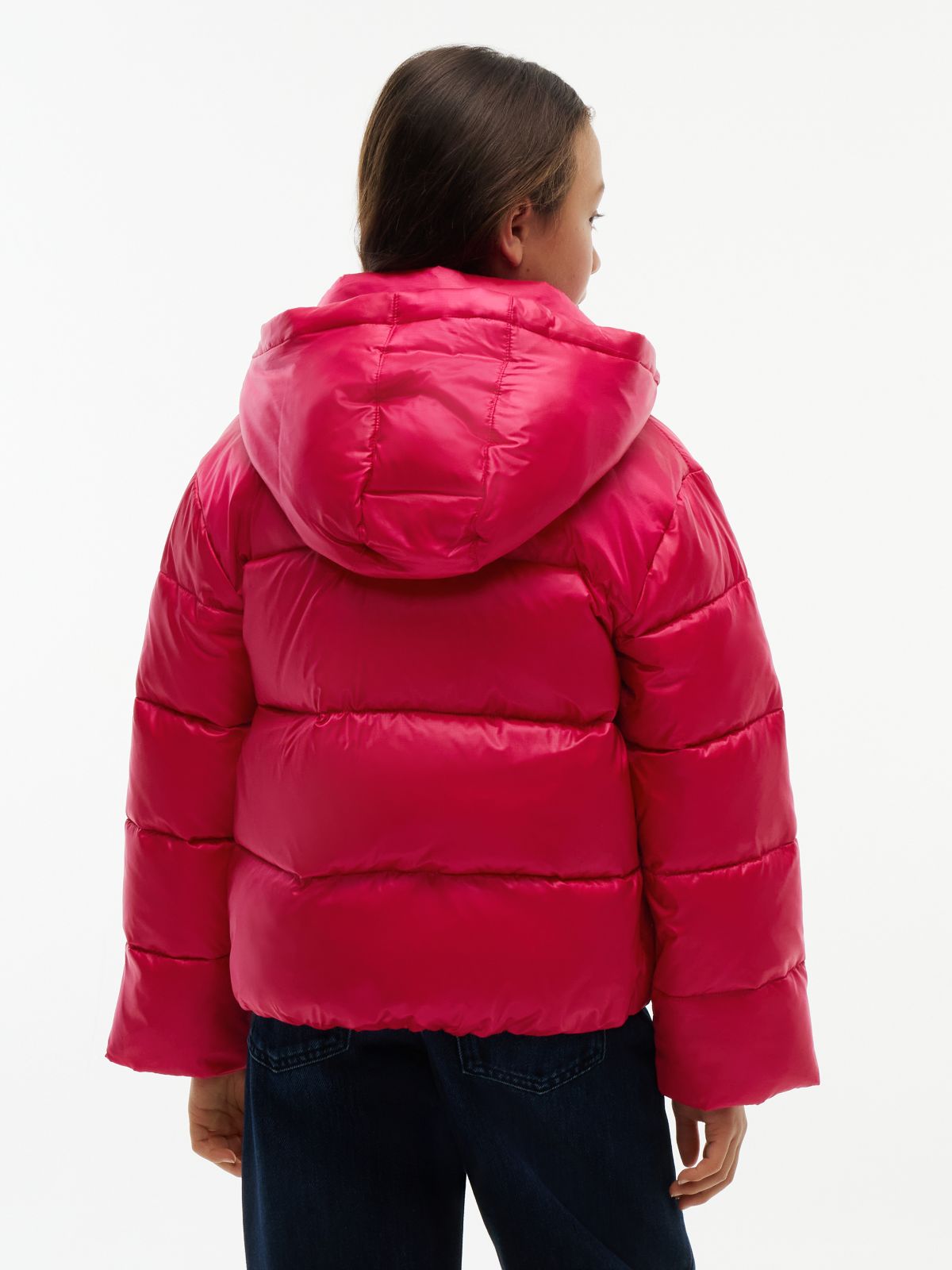 Heritage Shiny Relaxed Hooded Puffer Jacket — Red