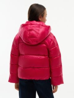 Heritage Shiny Relaxed Hooded Puffer Jacket — Red 4