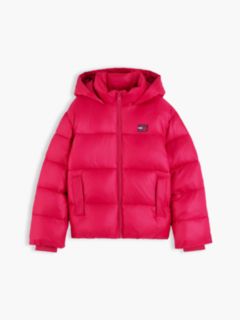 Heritage Shiny Relaxed Hooded Puffer Jacket — Red 5