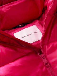 Heritage Shiny Relaxed Hooded Puffer Jacket — Red 6