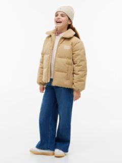 Teddy Collar Corduroy Relaxed Puffer Jacket — Beige 2