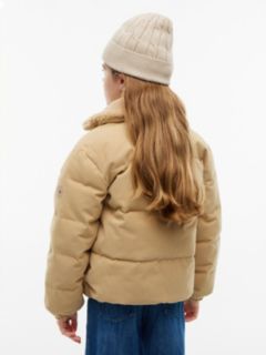 Teddy Collar Corduroy Relaxed Puffer Jacket — Beige 4