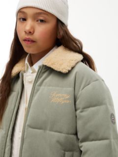 Teddy Collar Corduroy Relaxed Puffer Jacket — Green 3