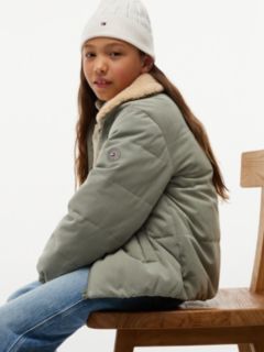 Teddy Collar Corduroy Relaxed Puffer Jacket — Green 4