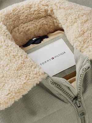 green teddy collar corduroy relaxed puffer jacket for girls tommy hilfiger