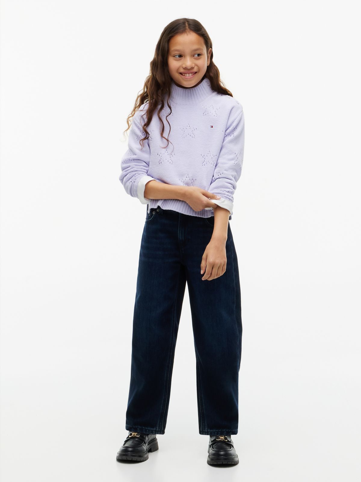 Pointelle Star Relaxed Chenille Jumper — Purple
