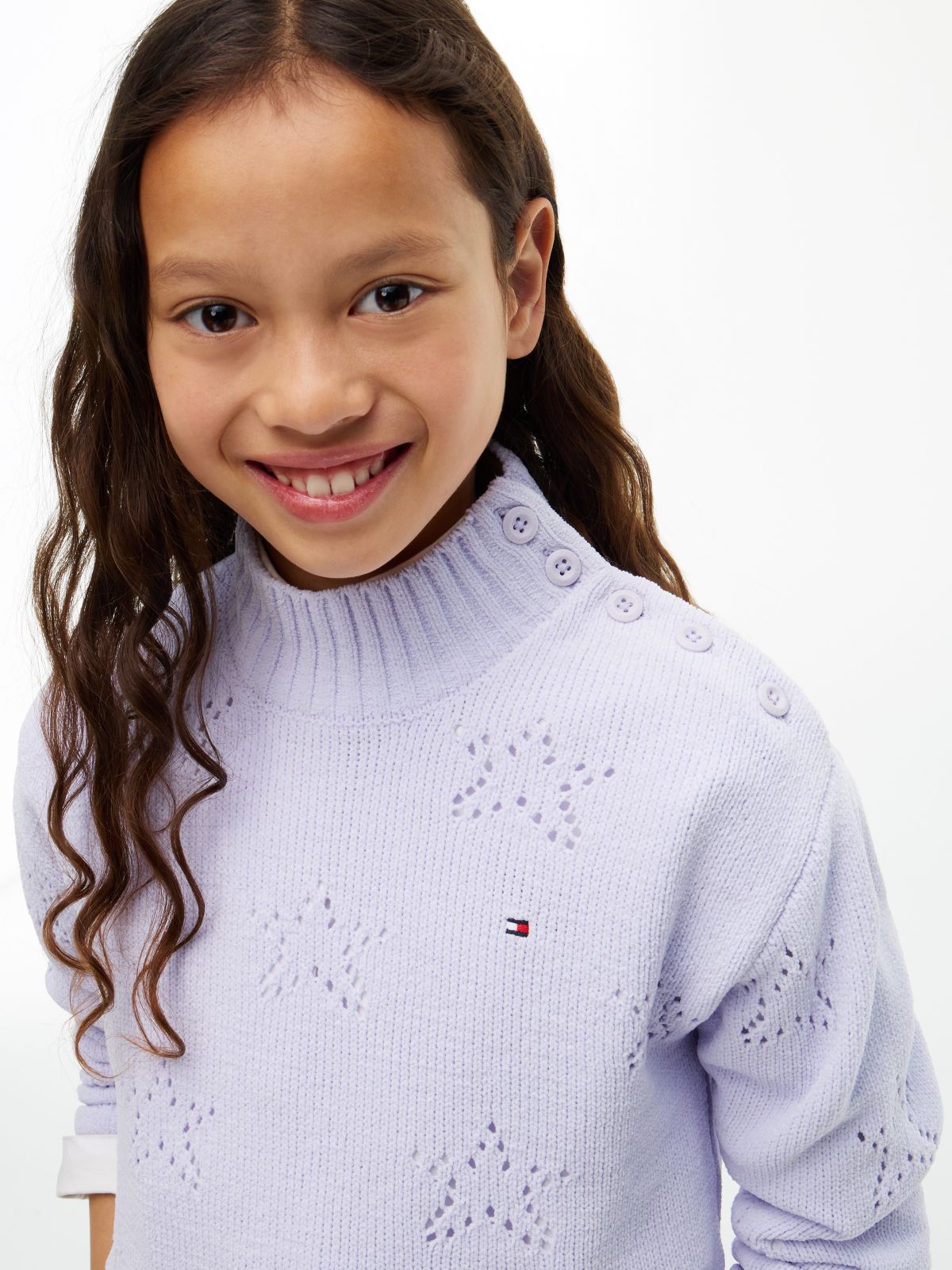 Pointelle Star Relaxed Chenille Jumper — Purple