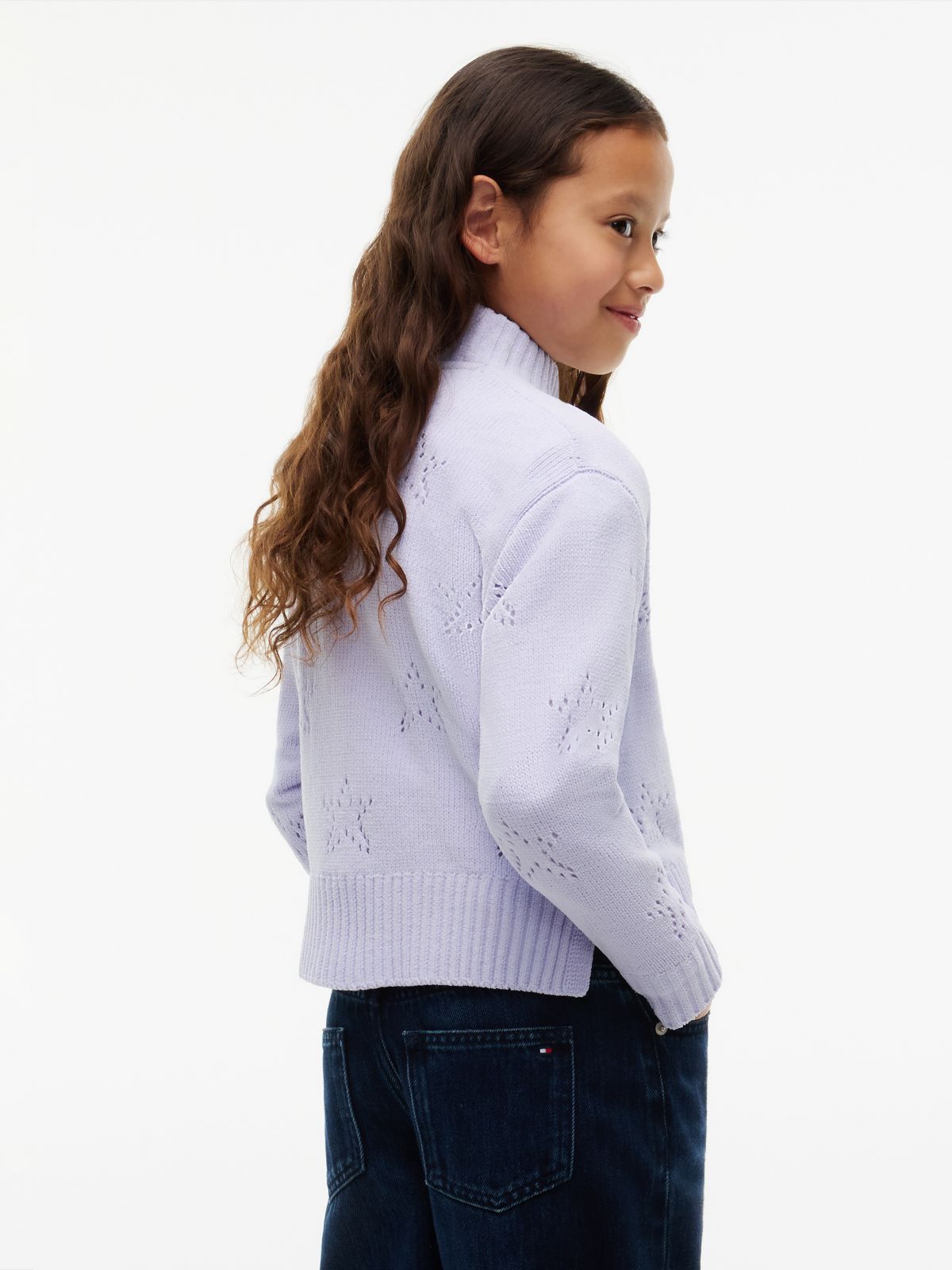 Pointelle Star Relaxed Chenille Jumper — Purple
