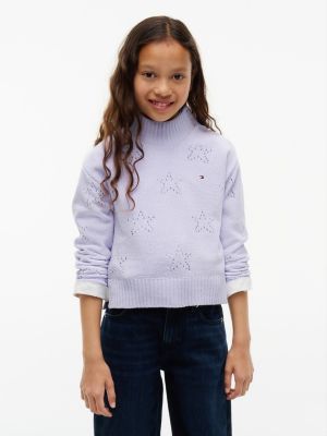 purple pointelle star relaxed chenille jumper for girls tommy hilfiger