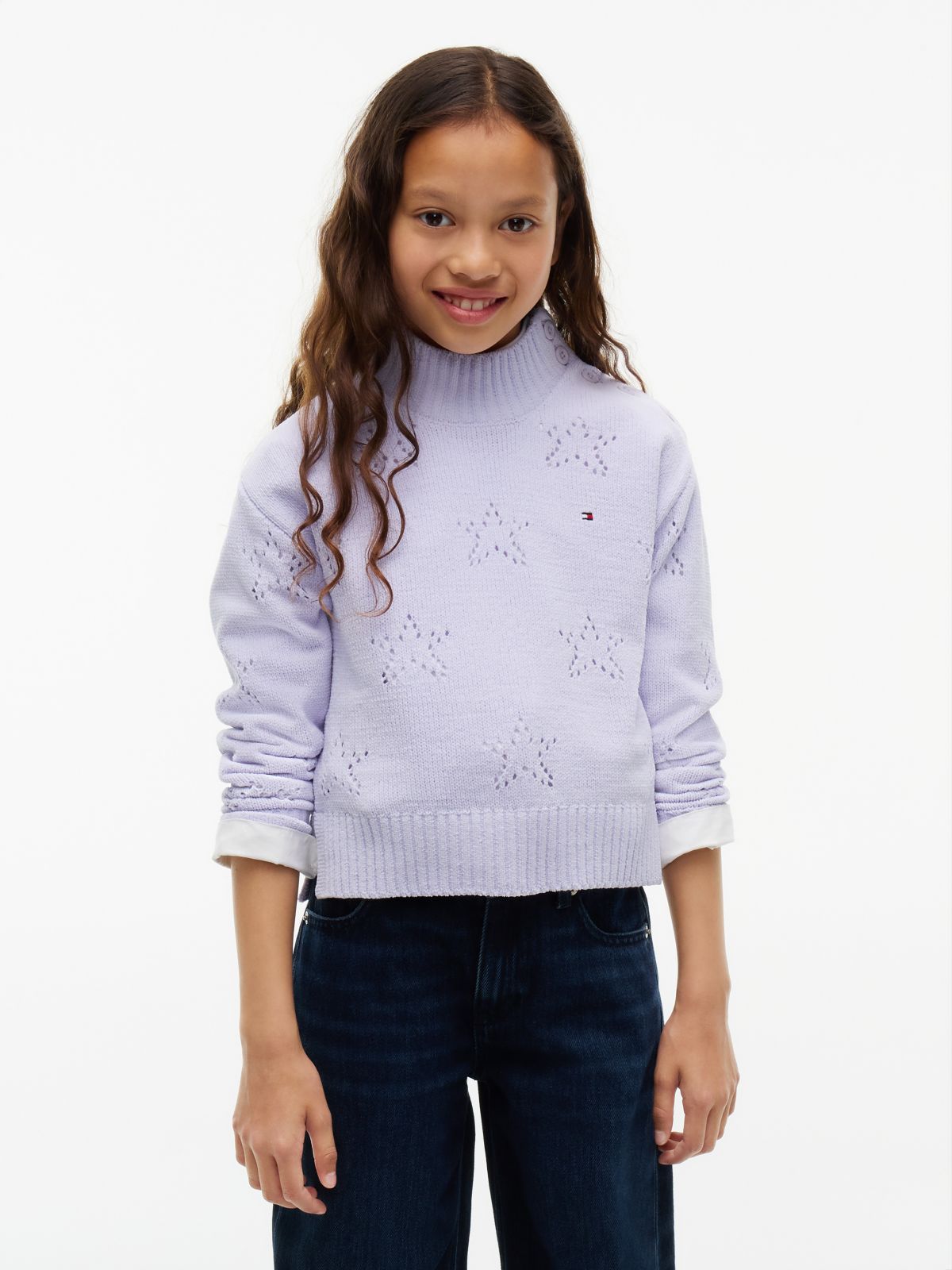 Pointelle Star Relaxed Chenille Jumper — Purple