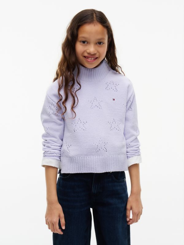 Pointelle Star Relaxed Chenille Jumper — Purple