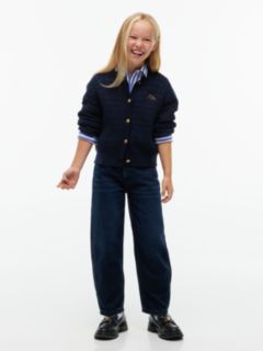 Cable Knit Gold-Tone Button Relaxed Cardigan — Blue 2