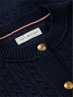Cable Knit Gold-Tone Button Relaxed Cardigan — Blue 6